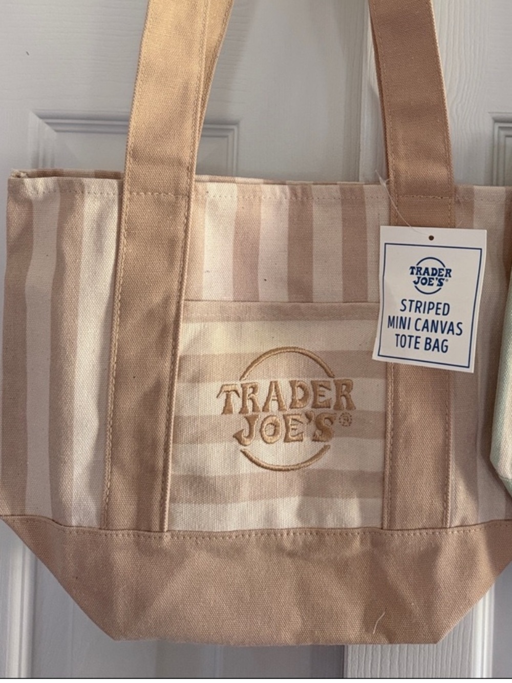Trader Joe’s Beige Striped Mini Canvas Tote Bag rare new